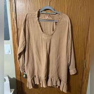 Free People Women's Tan/brown Ruffle Tunic. Size M but will easily fit L/XL. $25